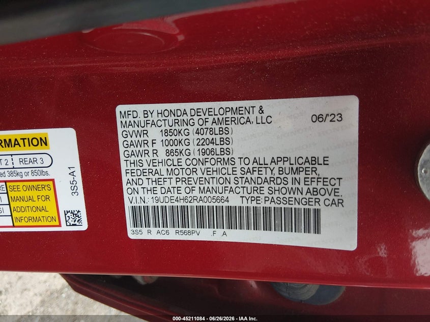2024 Acura Integra VIN 19UDE4H62RA005664 IAAI salvage auction — REAR END, Salvage Title, sold $9,000 on 2026-09-04 (photo 9)