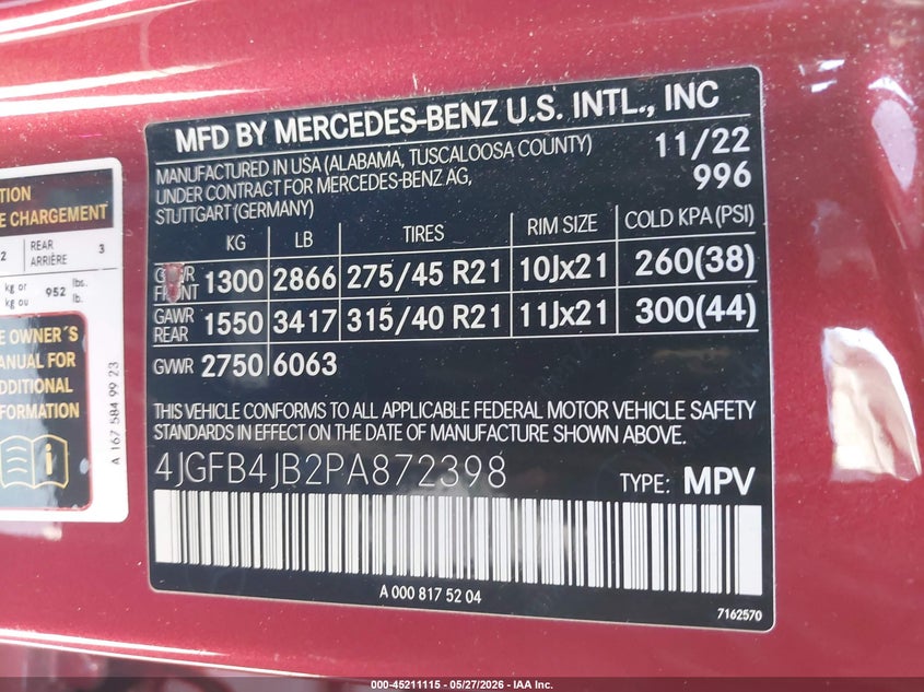 2023 Mercedes-benz Gle VIN 4JGFB4JB2PA872398 IAAI salvage auction — SIDE, Salvage Title, sold $18,200 on 2026-07-09 (photo 9)