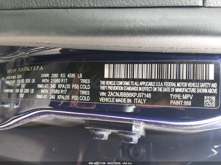 2019 Jeep Renegade VIN ZACNJBBB6KPJ97148 IAAI salvage auction — LEFT SIDE, Salvage (Wyoming), sold $1,750 on 2026-07-07 (photo 9)