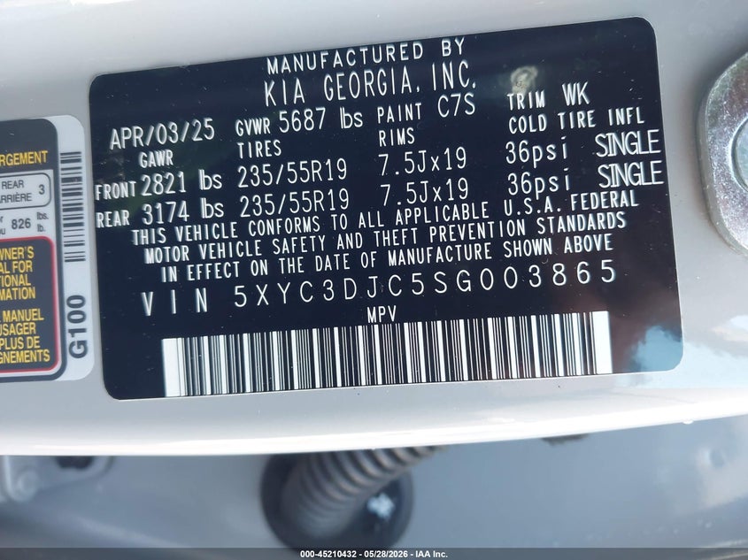 2025 Kia Ev6 VIN 5XYC3DJC5SG003865 IAAI salvage auction — FRONT END, Salvage Title, sold $11,300 on 2026-08-17 (photo 9)