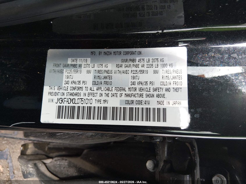 2020 Mazda Cx-5 VIN JM3KFADM0L0751010 IAAI salvage auction — ALL OVER, Salvage Title, sold $1,500 on 2026-07-09 (photo 9)