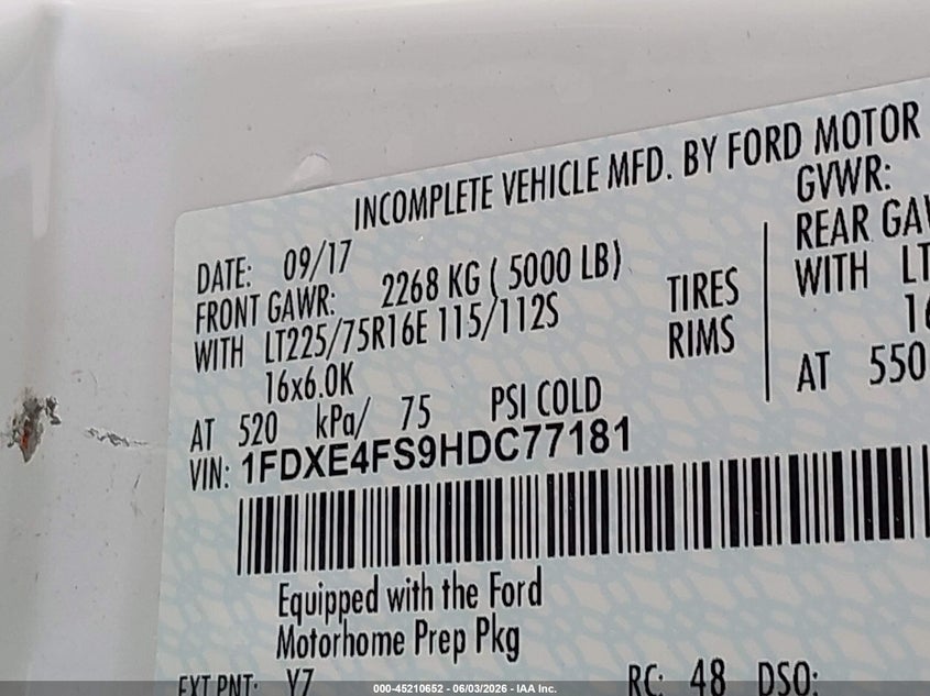 2017 Ford Econoline VIN 1FDXE4FS9HDC77181 IAAI salvage auction — RIGHT REAR, Salvage (Texas), sold $7,000 on 2026-07-24 (photo 8)