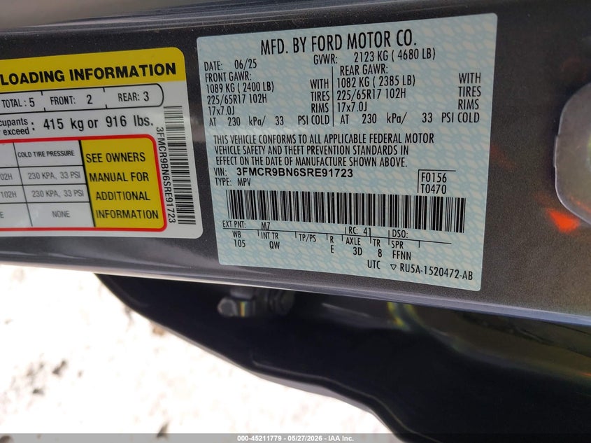 2025 Ford Bronco sport VIN 3FMCR9BN6SRE91723 IAAI salvage auction — REAR END, Salvage Title, sold $7,300 on 2026-07-31 (photo 9)