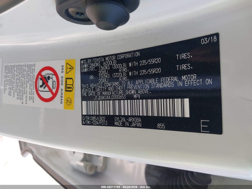 2018 Lexus Rx VIN JTJDGKCAXJ2000653 IAAI salvage auction — FRONT END, Salvage Title, sold $10,000 on 2026-07-31 (photo 9)