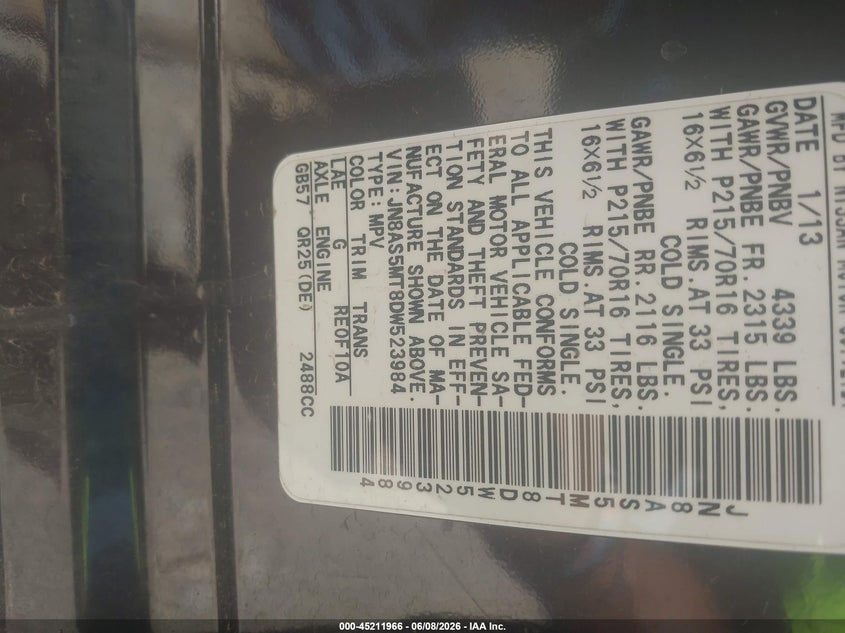 2013 Nissan Rogue VIN JN8AS5MT8DW523984 IAAI salvage auction — REAR END, Rebuilt (Oklahoma), sold $350 on 2026-07-15 (photo 9)