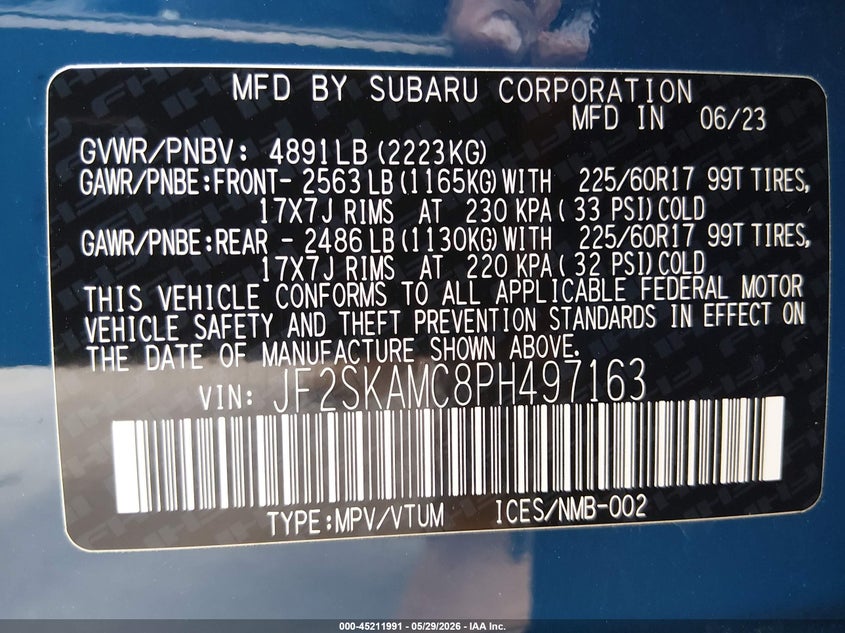 2023 Subaru Forester VIN JF2SKAMC8PH497163 IAAI salvage auction — RIGHT FRONT, Salvage Title, sold $8,650 on 2026-09-01 (photo 9)
