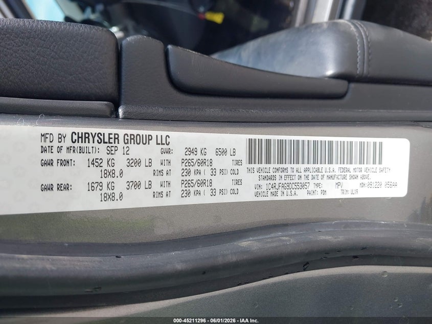 2013 Jeep Grand cherokee VIN 1C4RJFAG9DC553057 IAAI salvage auction — FRONT END, Certificate Of Title (Nebraska), sold $2,450 on 2026-07-09 (photo 9)