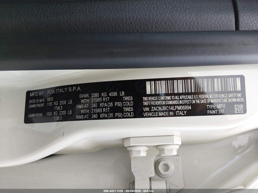 2020 Jeep Renegade VIN ZACNJBC14LPM06894 IAAI salvage auction — HAIL, Clear (Missouri), sold $4,125 on 2026-07-13 (photo 9)