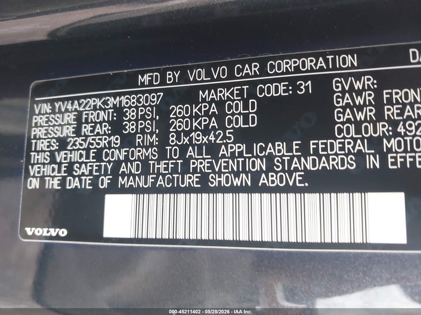 2021 Volvo Xc90 VIN YV4A22PK3M1683097 IAAI salvage auction — SUSPENSION, Original (Texas), sold $10,200 on 2026-08-21 (photo 9)