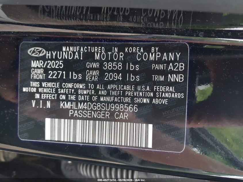 2025 Hyundai Elantra VIN KMHLM4DG8SU998566 IAAI salvage auction — REAR END, Salvage - Greater Than 75% (Maryland), sold $2,850 on 2026-07-28 (photo 9)