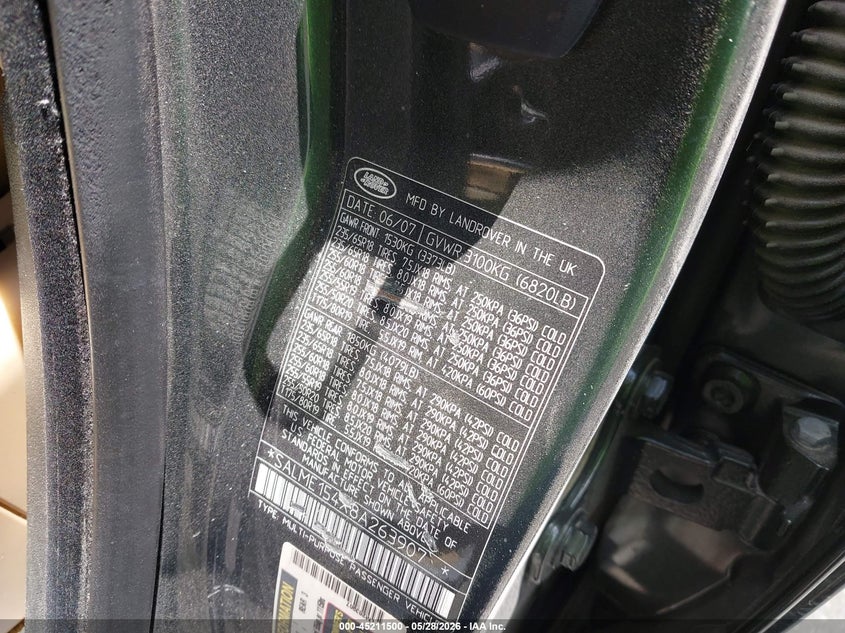 2008 Land rover RANGE ROVER VIN SALME154X8A263907 IAAI salvage auction — FRONT END, Salvage Title, sold $25 on 2026-07-31 (photo 9)
