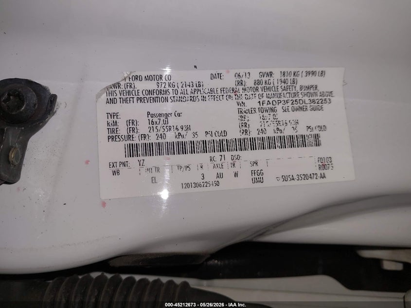 2013 Ford Focus VIN 1FADP3F25DL382253 IAAI salvage auction — REAR END, Salvage (Oregon), sold $100 on 2026-07-09 (photo 9)