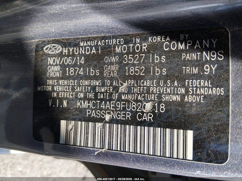 2015 Hyundai Accent VIN KMHCT4AE9FU820418 IAAI salvage auction — NORMAL WEAR, Clear (Arizona), sold $475 on 2026-07-17 (photo 9)