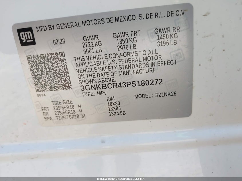 2023 Chevrolet Blazer VIN 3GNKBCR43PS180272 IAAI salvage auction — FRONT & REAR, Salvage (Michigan), sold $2,950 on 2026-07-09 (photo 9)