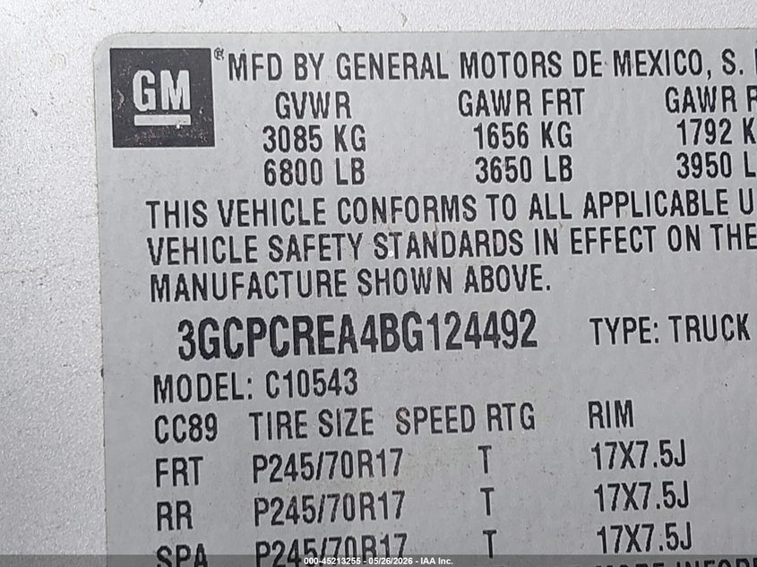 2011 Chevrolet Silverado VIN 3GCPCREA4BG124492 IAAI salvage auction — NORMAL WEAR, Salvage (California), sold $1,075 on 2026-07-09 (photo 9)