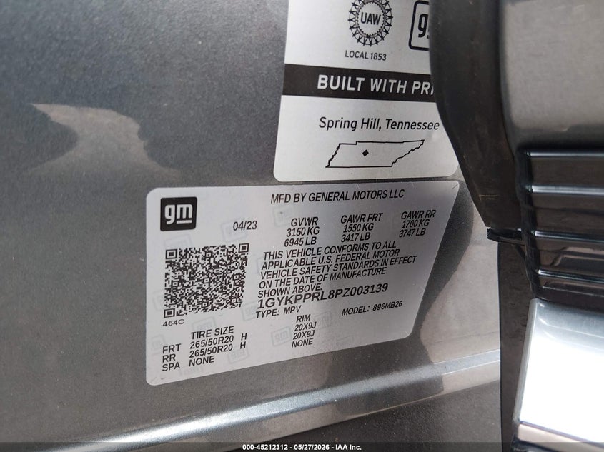 2023 Cadillac Lyriq VIN 1GYKPPRL8PZ003139 IAAI salvage auction — FRONT END, Salvage (Colorado), sold $13,400 on 2026-07-23 (photo 9)