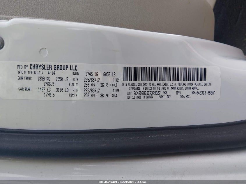 2014 Dodge Grand caravan VIN 2C4RDGBG3ER379927 IAAI salvage auction — LEFT SIDE, Sf97 (Mississippi), sold $13,050 on 2026-07-16 (photo 9)