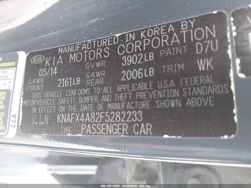 2015 Kia Forte VIN KNAFX4A82F5282233 IAAI salvage auction — FRONT END, Clear (Indiana), sold $425 on 2026-07-08 (photo 9)