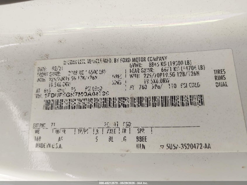 2021 Ford F550 VIN 1FDUF5GN7MDA04796 IAAI salvage auction — NORMAL WEAR, Clear (Arizona), sold $16,750 on 2026-07-29 (photo 8)