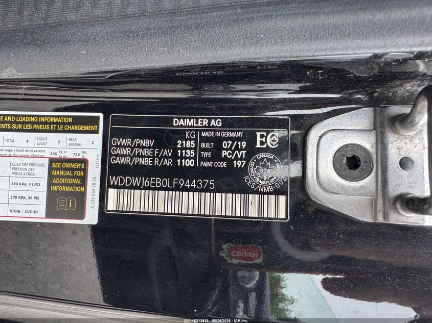 2020 Mercedes-benz C class VIN WDDWJ6EB0LF944375 IAAI salvage auction — RIGHT FRONT, Clear (Georgia), sold $10,100 on 2026-07-22 (photo 9)