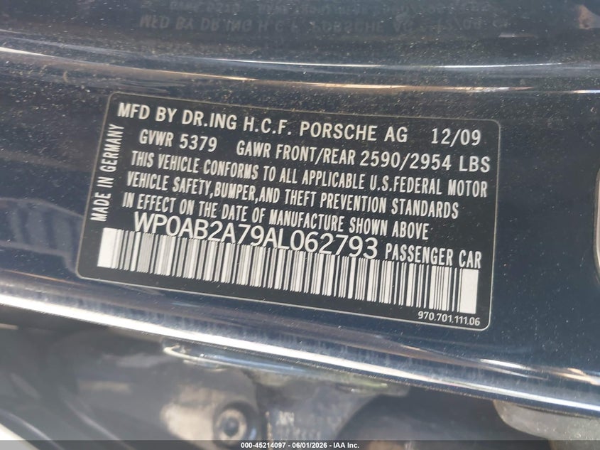 2010 Porsche Panamera VIN WP0AB2A79AL062793 IAAI salvage auction — NORMAL WEAR, Salvage (Texas), sold $1,100 on 2026-08-18 (photo 9)