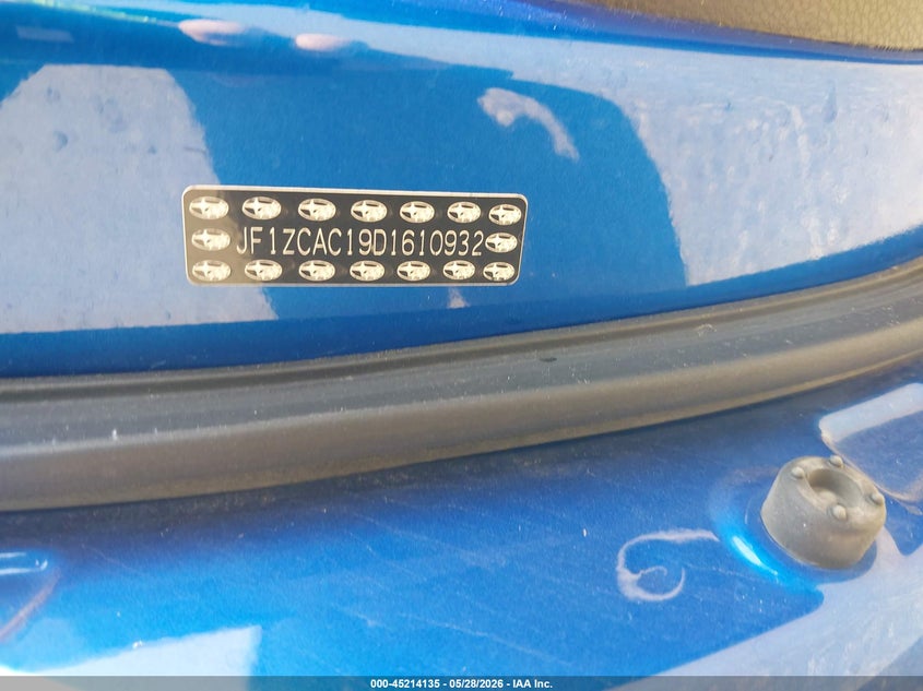 2013 Subaru Brz VIN JF1ZCAC19D1610932 IAAI salvage auction — HAIL, Salvage (Minnesota), sold $2,075 on 2026-07-20 (photo 9)