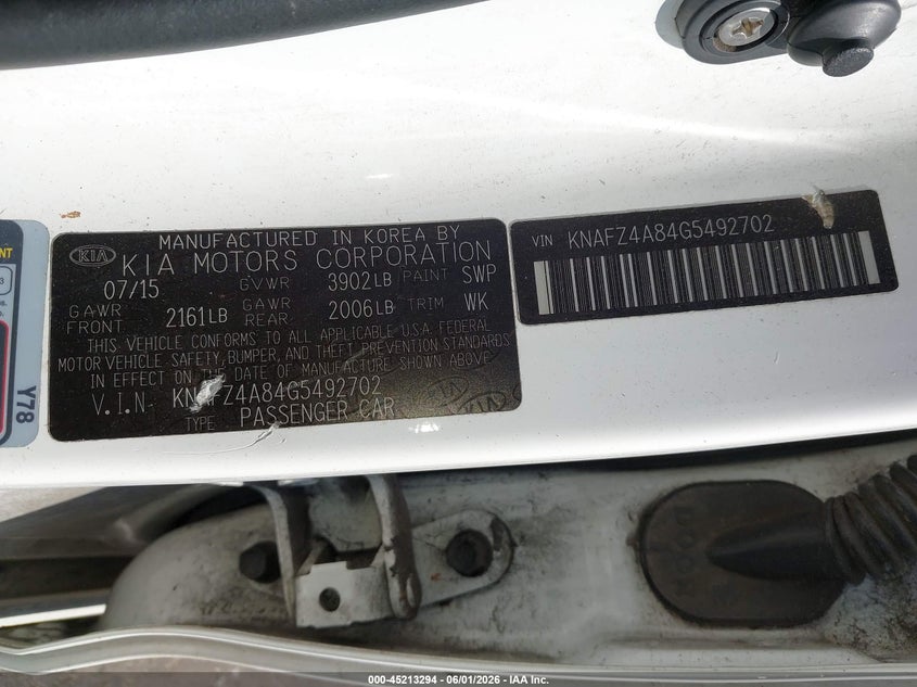 2016 Kia Forte VIN KNAFZ4A84G5492702 IAAI salvage auction — NORMAL WEAR, Clear - Dealer Only (California), sold $450 on 2026-07-07 (photo 9)