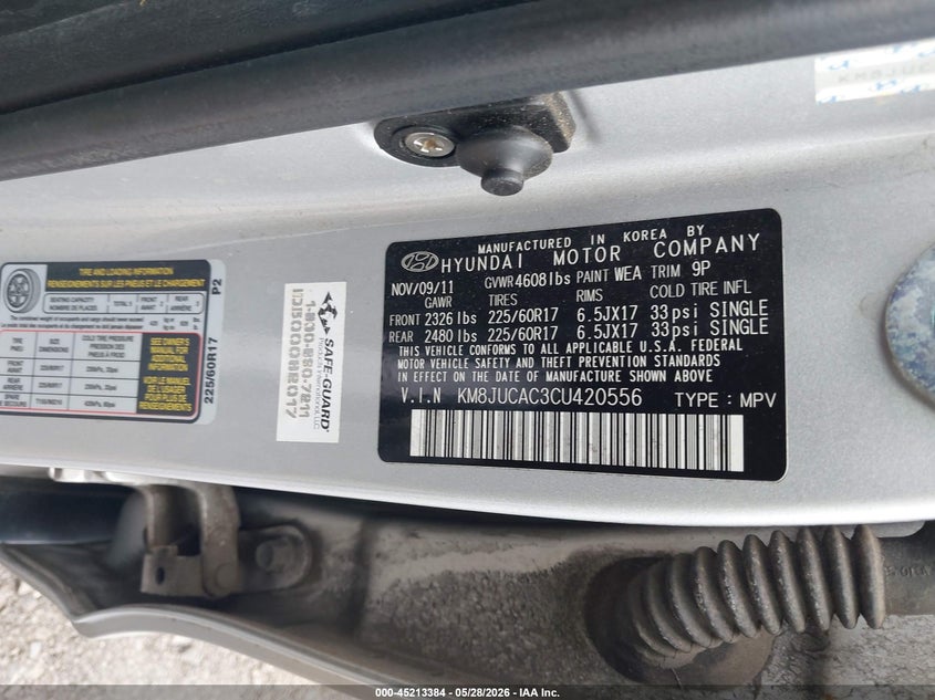 2012 Hyundai Tucson VIN KM8JUCAC3CU420556 IAAI salvage auction — NORMAL WEAR, Salvage Title, sold $975 on 2026-07-27 (photo 9)