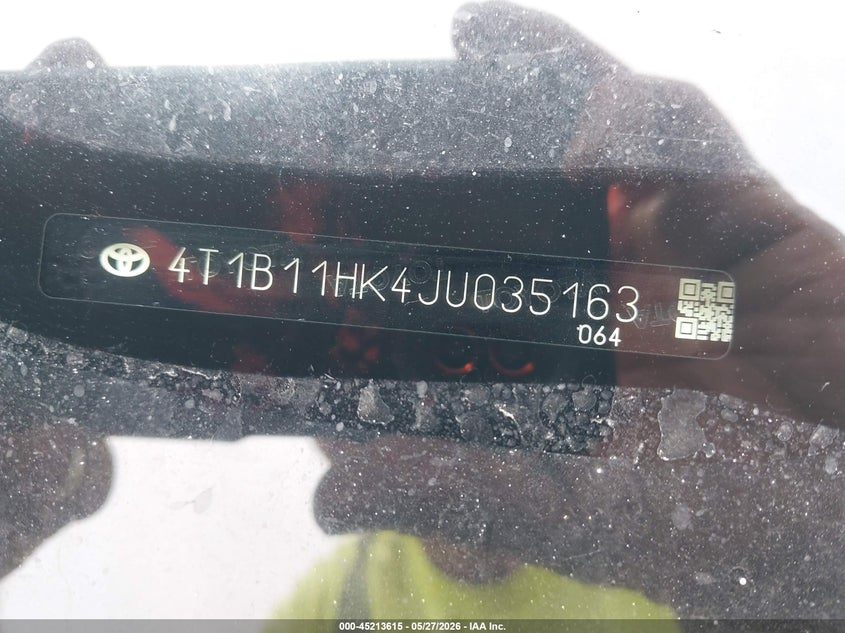 2018 Toyota Camry VIN 4T1B11HK4JU035163 IAAI salvage auction — HAIL, Salvage Title, sold $7,550 on 2026-07-29 (photo 9)