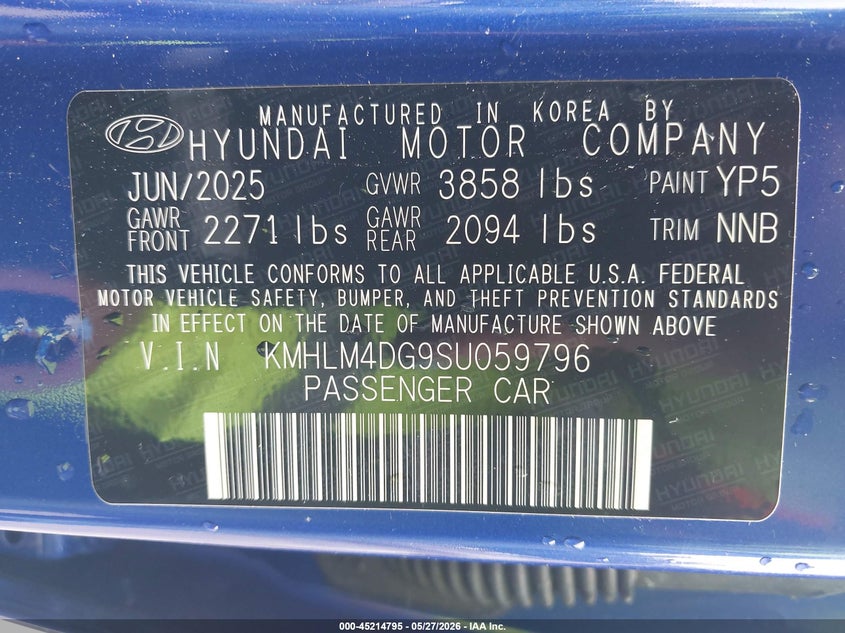 2025 Hyundai Elantra VIN KMHLM4DG9SU059796 IAAI salvage auction — FRONT END, Salvage Title, sold $4,000 on 2026-07-23 (photo 9)
