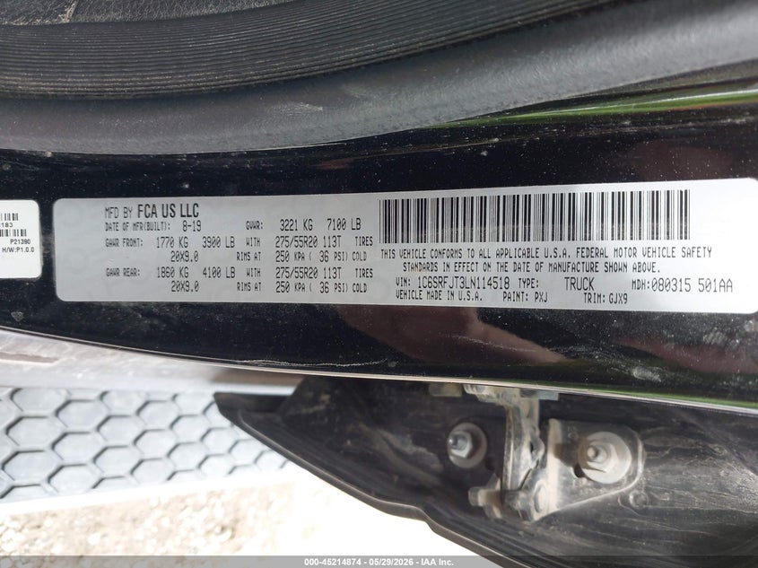 2020 Ram 1500 VIN 1C6SRFJT3LN114518 IAAI salvage auction — LEFT FRONT, Salvage Title, sold $8,100 on 2026-07-10 (photo 9)