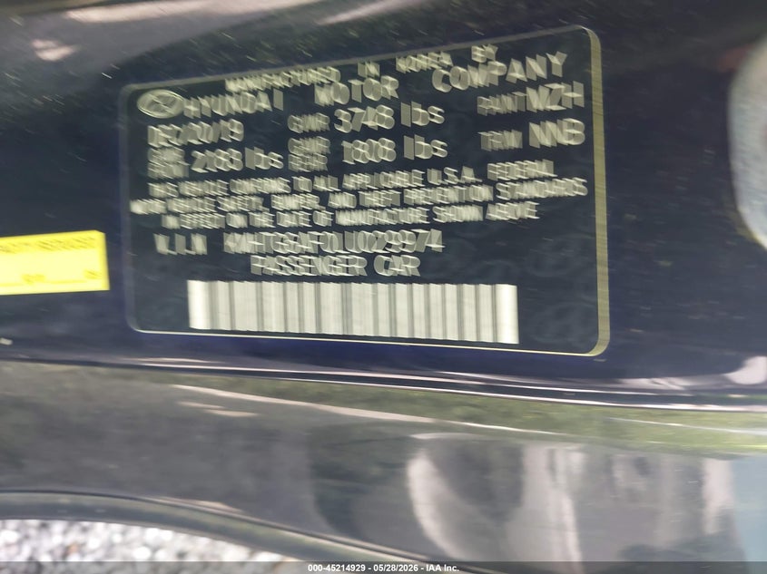 2020 Hyundai Veloster VIN KMHTG6AF0LU029974 IAAI salvage auction — RIGHT SIDE, Salvage (South Carolina), sold $725 on 2026-07-28 (photo 9)