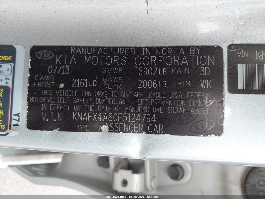 2014 Kia Forte VIN KNAFX4A80E5124794 IAAI salvage auction — NORMAL WEAR, Certificate Of Title (Nebraska), sold $600 on 2026-07-20 (photo 9)