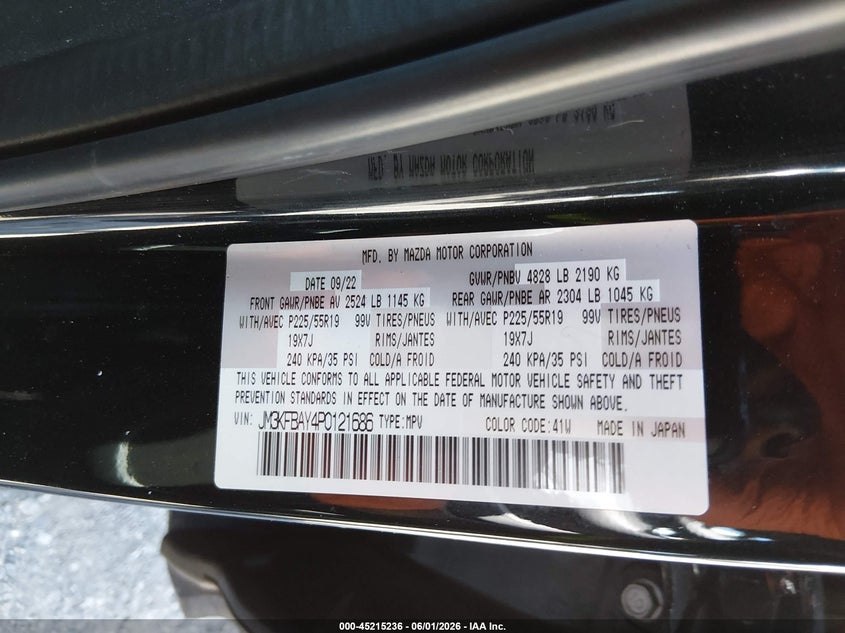 2023 Mazda Cx-5 VIN JM3KFBAY4P0121686 IAAI salvage auction — FRONT END, Salvage Title, sold $5,300 on 2026-07-24 (photo 9)