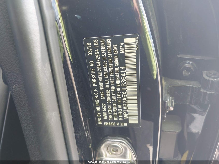 2018 Porsche Macan VIN WP1AB2A5XJLB36414 IAAI salvage auction — RIGHT FRONT, Salvage (Texas), sold $9,100 on 2026-07-31 (photo 9)