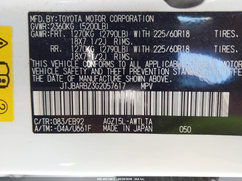 2016 Lexus Nx VIN JTJBARBZ3G2057617 IAAI salvage auction — FRONT END, Salvage Title, sold $7,750 on 2026-07-08 (photo 9)