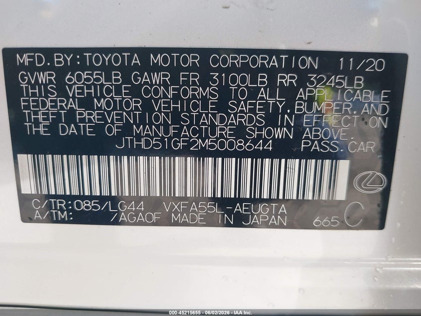 2021 Lexus Ls VIN JTHD51GF2M5008644 IAAI salvage auction — FRONT END, Salvage Title, sold $13,200 on 2026-07-08 (photo 9)