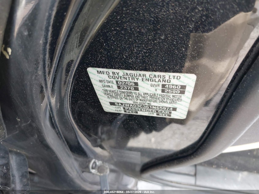 2006 Jaguar S type VIN SAJWA03C361N65974 IAAI salvage auction — FRONT END, Clear (Virginia), sold $375 on 2026-07-14 (photo 9)