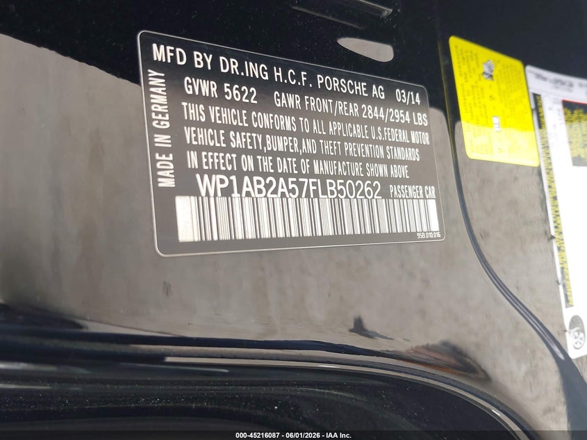 2015 Porsche Macan VIN WP1AB2A57FLB50262 IAAI salvage auction — LEFT & RIGHT, Original (Texas), sold $9,700 on 2026-07-17 (photo 9)