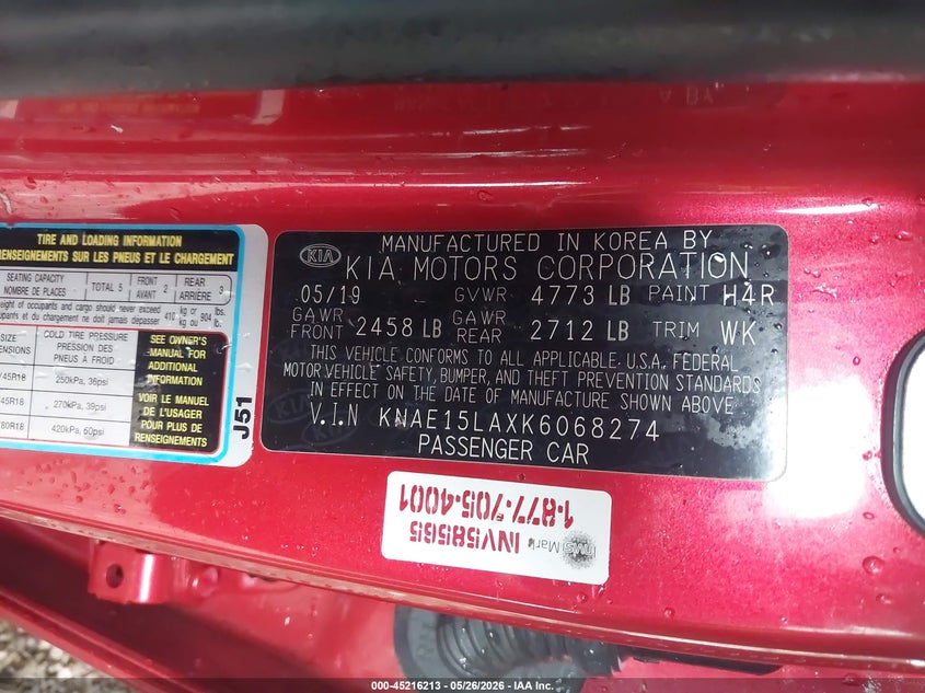 2019 Kia Stinger VIN KNAE15LAXK6068274 IAAI salvage auction — REAR END, Salvage (Georgia), sold $3,700 on 2026-07-31 (photo 9)