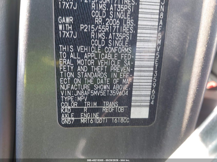 2014 Nissan Juke VIN JN8AF5MV5ET359604 IAAI salvage auction — FRONT END, Original (Texas), sold $1,425 on 2026-07-15 (photo 9)