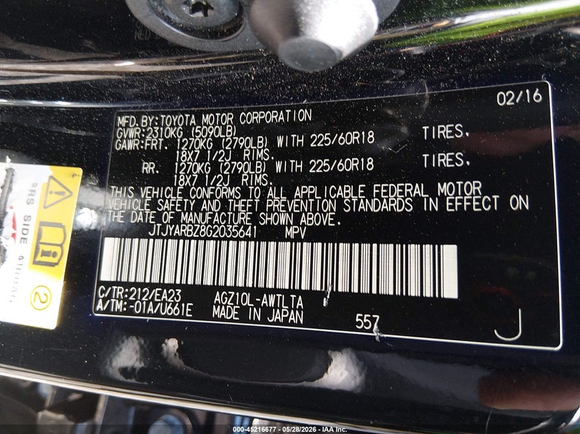 2016 Lexus Nx VIN JTJYARBZ8G2035641 IAAI salvage auction — FRONT END, Clear (South Carolina), sold $5,700 on 2026-07-28 (photo 9)
