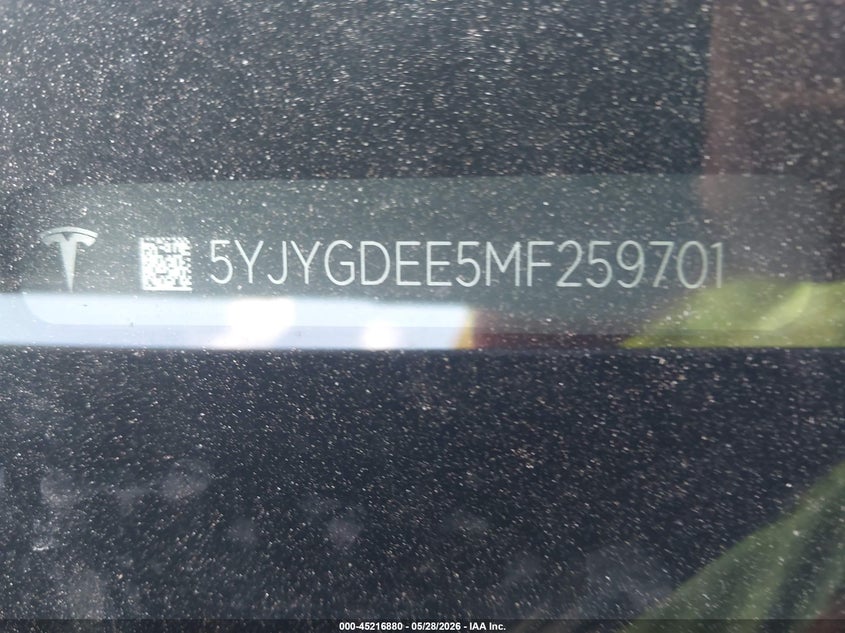 2021 Tesla Model y VIN 5YJYGDEE5MF259701 IAAI salvage auction — FRONT END, Salvage Title, sold $5,475 on 2026-07-09 (photo 9)
