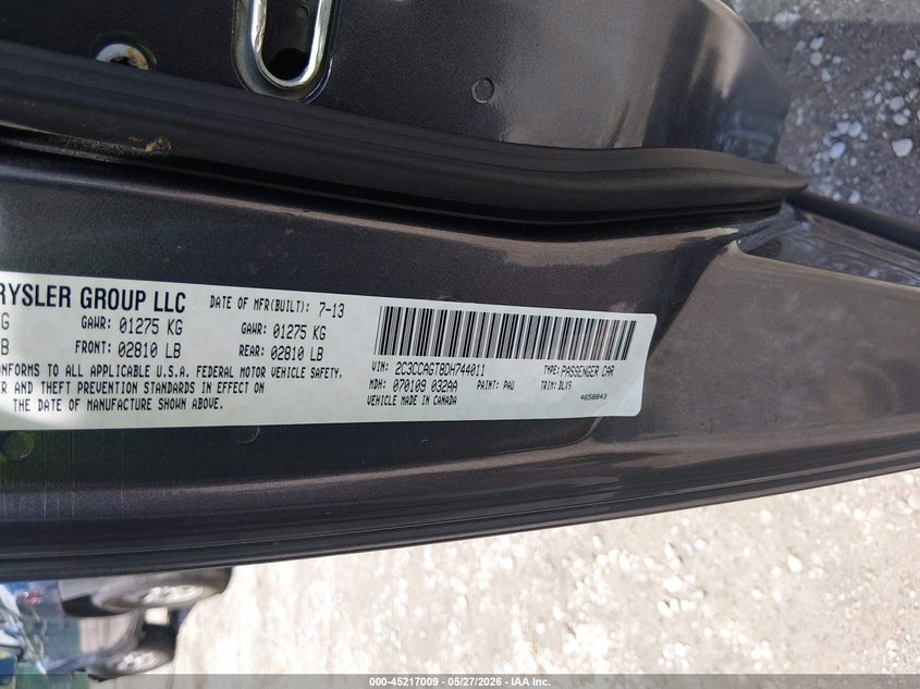 2013 Chrysler 300 VIN 2C3CCAGT8DH744011 IAAI salvage auction — NORMAL WEAR, Salvage Title, sold $4,350 on 2026-07-20 (photo 9)