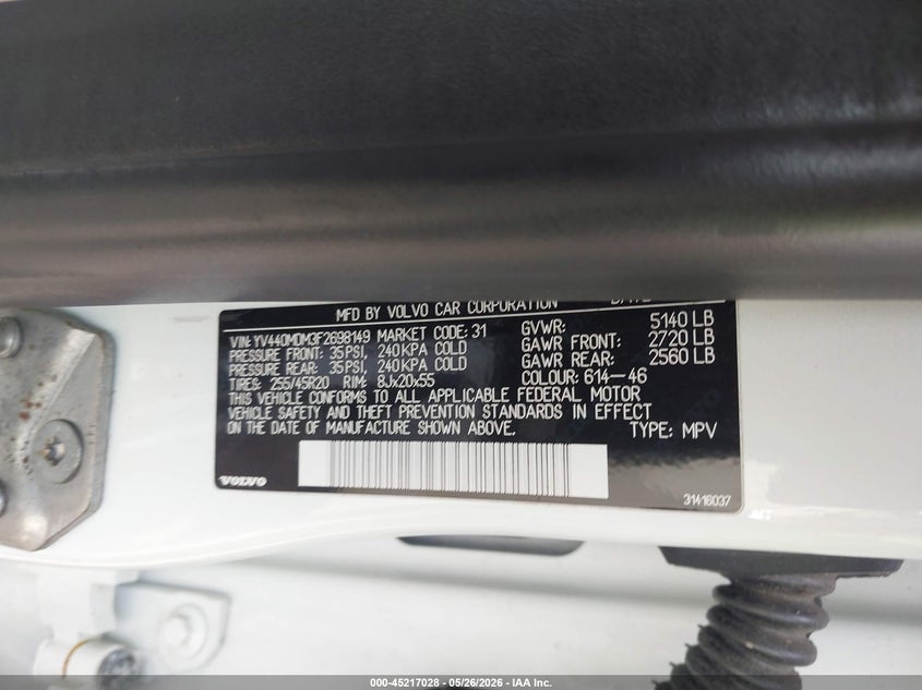 2015 Volvo Xc60 VIN YV440MDM3F2698149 IAAI salvage auction — FRONT END, Salvage Title, sold $450 on 2026-07-22 (photo 9)