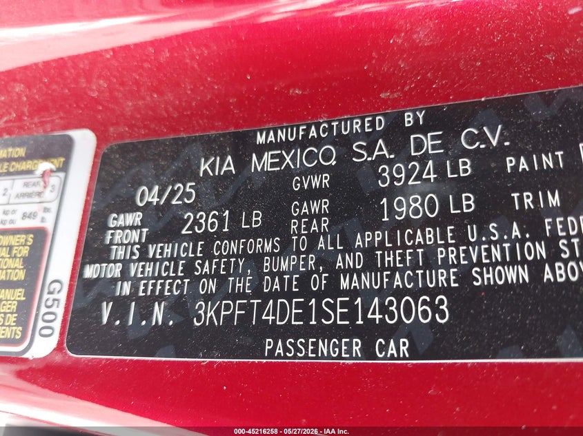 2025 Kia K4 VIN 3KPFT4DE1SE143063 IAAI salvage auction — FRONT END, Salvage Title, sold $5,900 on 2026-07-30 (photo 9)
