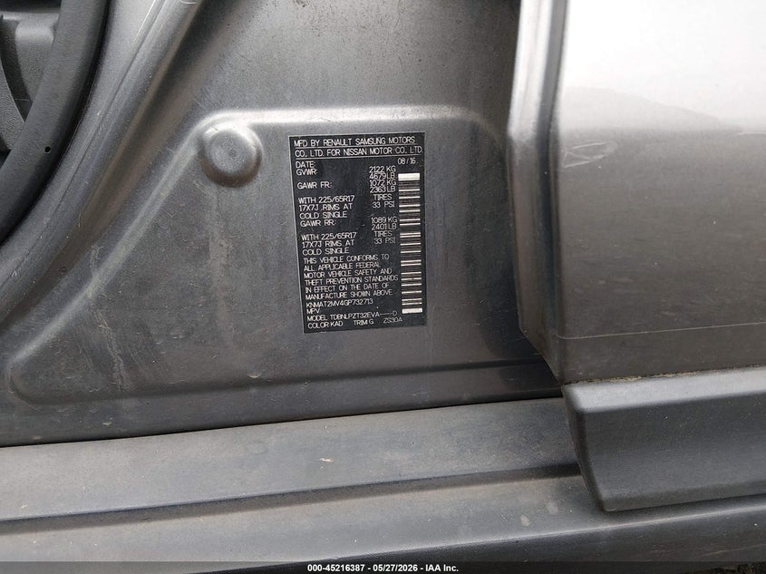 2016 Nissan Rogue VIN KNMAT2MV4GP732713 IAAI salvage auction — FRONT END, Salvage (New Jersey), sold $900 on 2026-07-06 (photo 9)