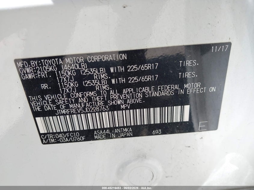 2018 Toyota Rav 4 VIN JTMRFREV5JD228763 IAAI salvage auction — LEFT REAR, Salvage Title, sold $7,400 on 2026-07-06 (photo 9)