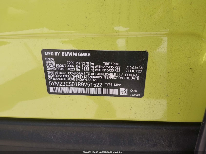 2024 BMW Xm VIN 5YM23CS01R9V51522 IAAI salvage auction — REAR END, Original (Texas), sold $71,750 on 2026-08-17 (photo 9)