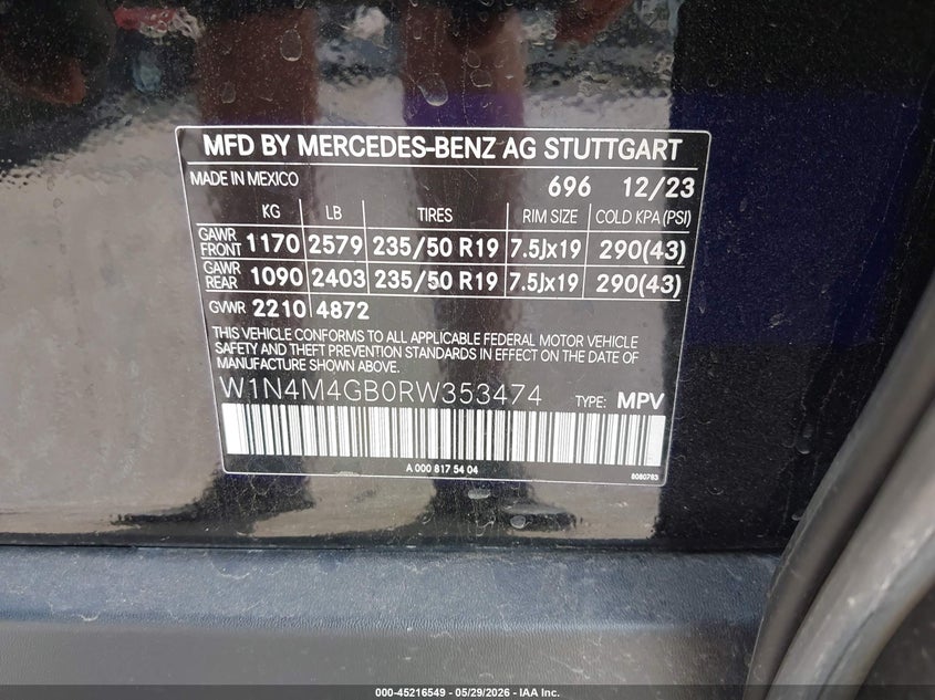 2024 Mercedes-benz Glb VIN W1N4M4GB0RW353474 IAAI salvage auction — SIDE, Salvage Title, sold $8,300 on 2026-07-11 (photo 9)